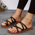 Women's Toe Loop Slide Sandals, Casual Cross Strap Slip On Flats, Lightweight Beach Shoes Lady T Fashions