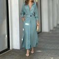 Women's Elegant Tied Solid Color Waisted Long-sleeved Shirt Dress Lady T Fashions