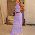 2pcs Women's Dress Suit Sexy Sleeveless Backless Cropped Halter Top And Pleated Long Skirt Beach Clothing Lady T Fashions