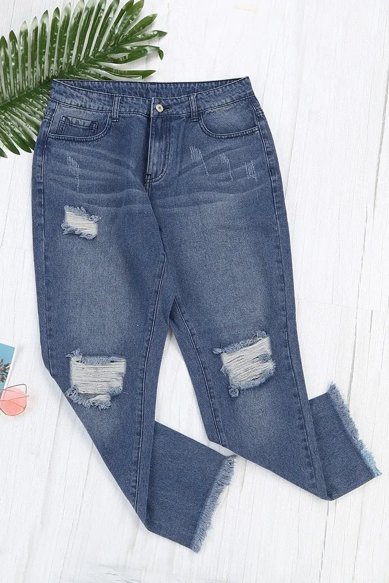 Stretchy Boyfriend Jeans For Women - Ripped, Distressed, Comfortable Denim Pants With Five-Pocket Design, Faded Wash, And Relaxed Fit Amazon Don't Sell Lady T Fashions