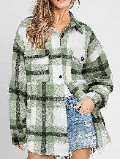Women's Plaid Buckle Jacket Casual Fashion Long Sleeve Coat Lady T Fashions