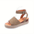 Mid Heel Platform Espadrille Sandals - Buckle Ankle Strap, Open Toe, Lightweight, Non Slip, Faux Leather Upper, PU Sole, Comfortable, Casual, Solid Color, Summer Shoes for Women Lady T Fashions