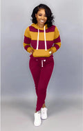 Women's Clothing Sweater Stitching Hooded Casual Sports Suit Lady T Fashions