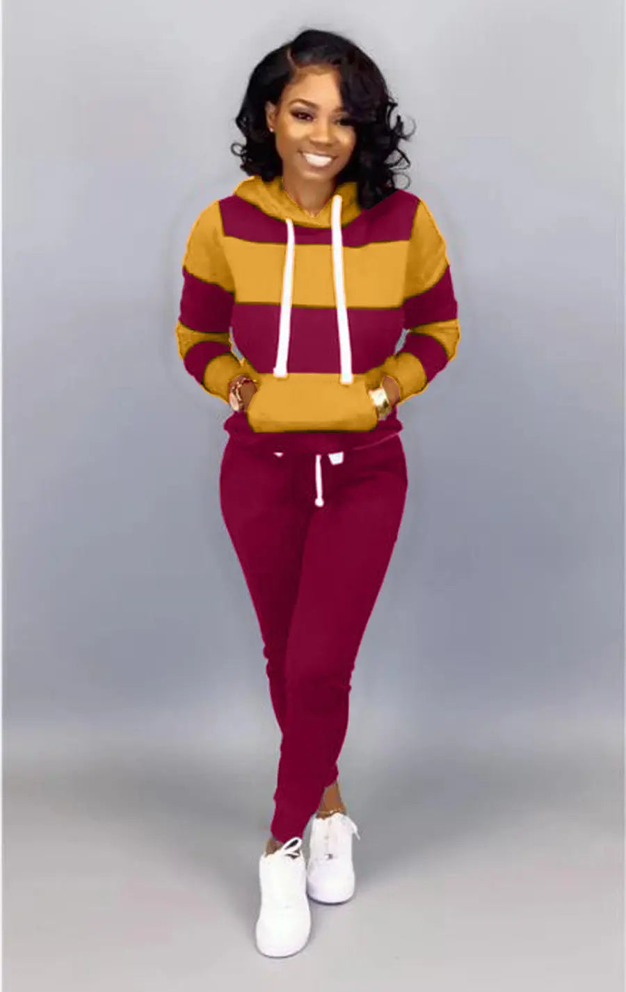 Women's Clothing Sweater Stitching Hooded Casual Sports Suit Lady T Fashions