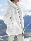 Fall And Winter Loose Plush Long Sleeves With Zippered Pockets And Hooded Warm Jacket Lady T Fashions