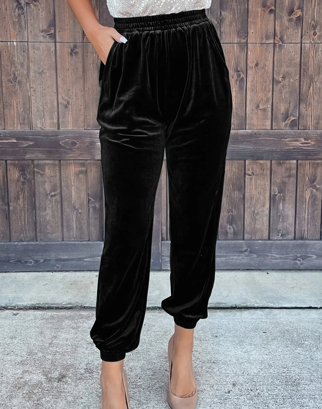 Women's Solid Color Straight Pants With Elastic Waist And Casual Cuffs Lady T Fashions