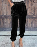 Women's Solid Color Straight Pants With Elastic Waist And Casual Cuffs Lady T Fashions