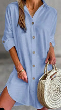 Women'S Simple Button-Down Casual Long Sleeved Shirt Dress Relaxing Resort Style Adjust Sleeve Length Shirt Dress Lady T Fashions