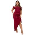 Off-the-shoulder Design Irregular Slim Feather Dress Lady T Fashions