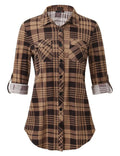 Plaid Pouch Button Cuff Comfort And Casual Printed Women's Shirt Lady T Fashions