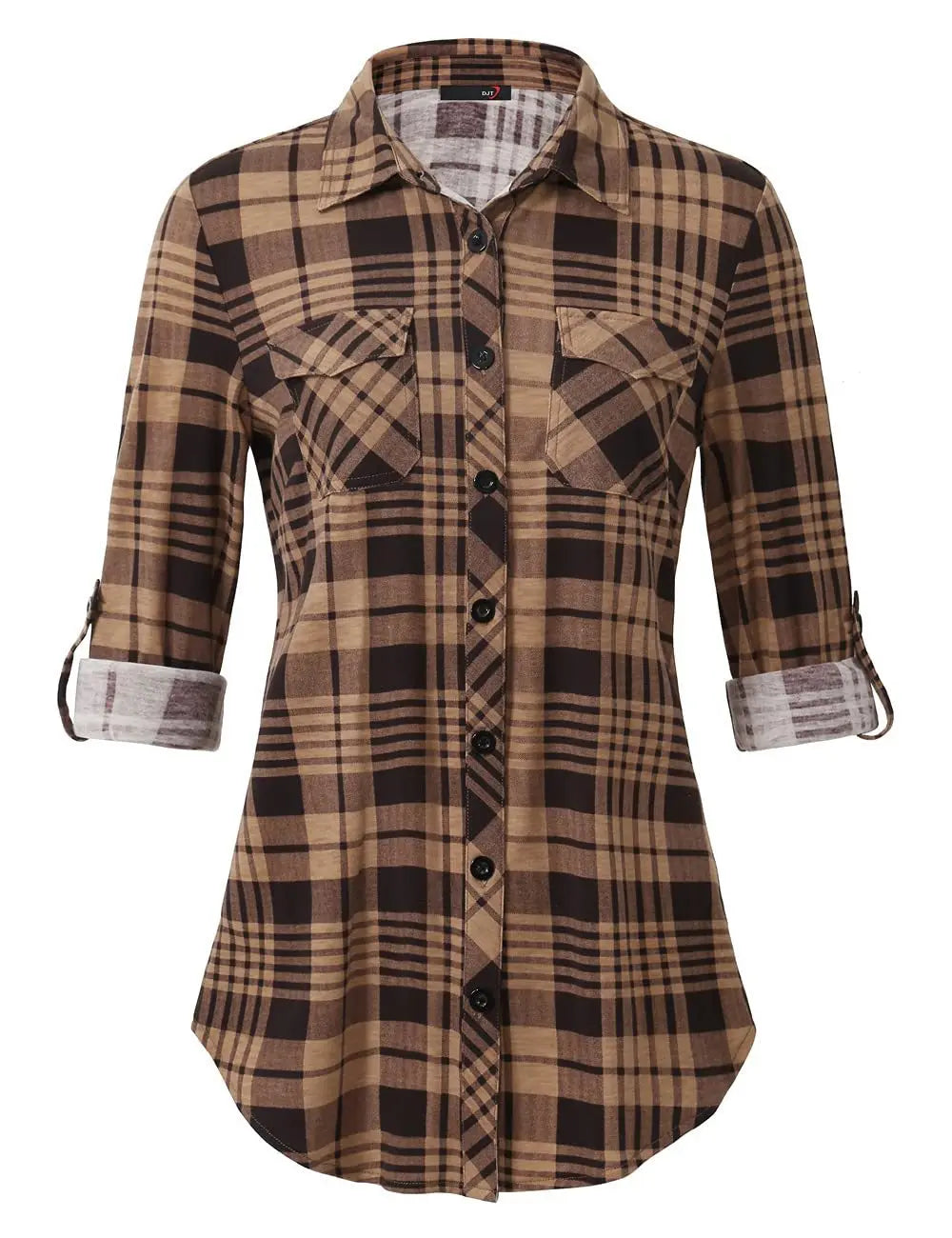 Plaid Pouch Button Cuff Comfort And Casual Printed Women's Shirt Lady T Fashions