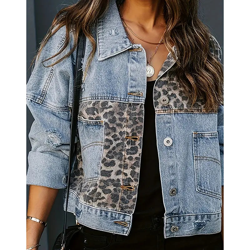 Women's Cropped Distressed Denim Jacket Ripped Button Down Jean Jacket Long Sleeve Casual Streetwear Coat Lady T Fashions