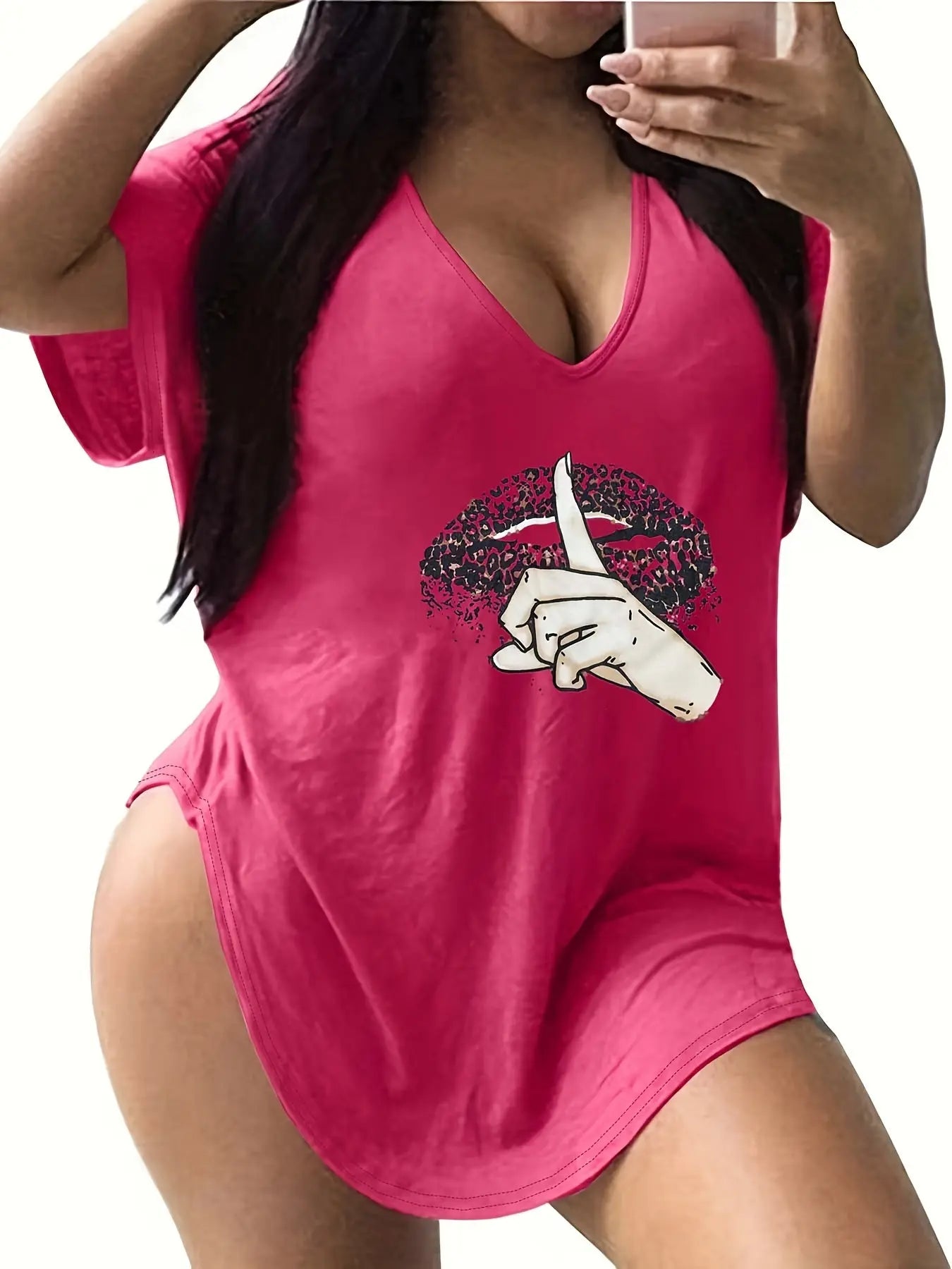Plus Size Curved Hem T-Shirt - Flattering Relaxed Fit with Classic V Neck, Short Sleeve, and Comfortable Casual Style - Designed for Plus Size Women, Part of Our Womens Plus Size Clothing Collection Lady T Fashions