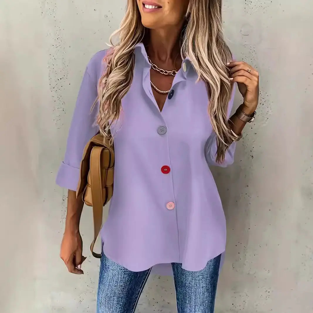 Casual Women's Solid Color Buttons Long Sleeve Shirt Top Lady T Fashions