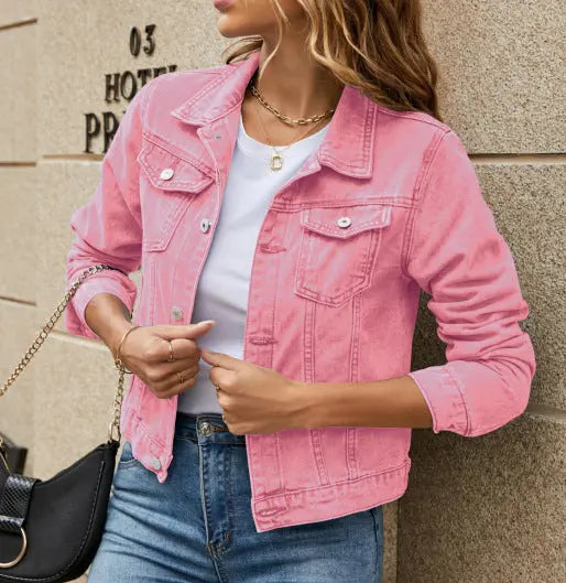 Solid Color Fashion Slim Lapel Denim Jacket Lady T Fashions