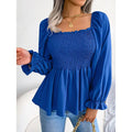 Women's Peplum Tops Square Neck Ruffle Trim Long Sleeve Blouse Smocked Top Dressy Casual Shirts Lady T Fashions