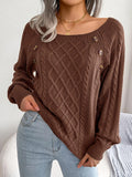 Texture Button Lantern Sleeve Sweater - Women's Round Neck Sweater Lady T Fashions
