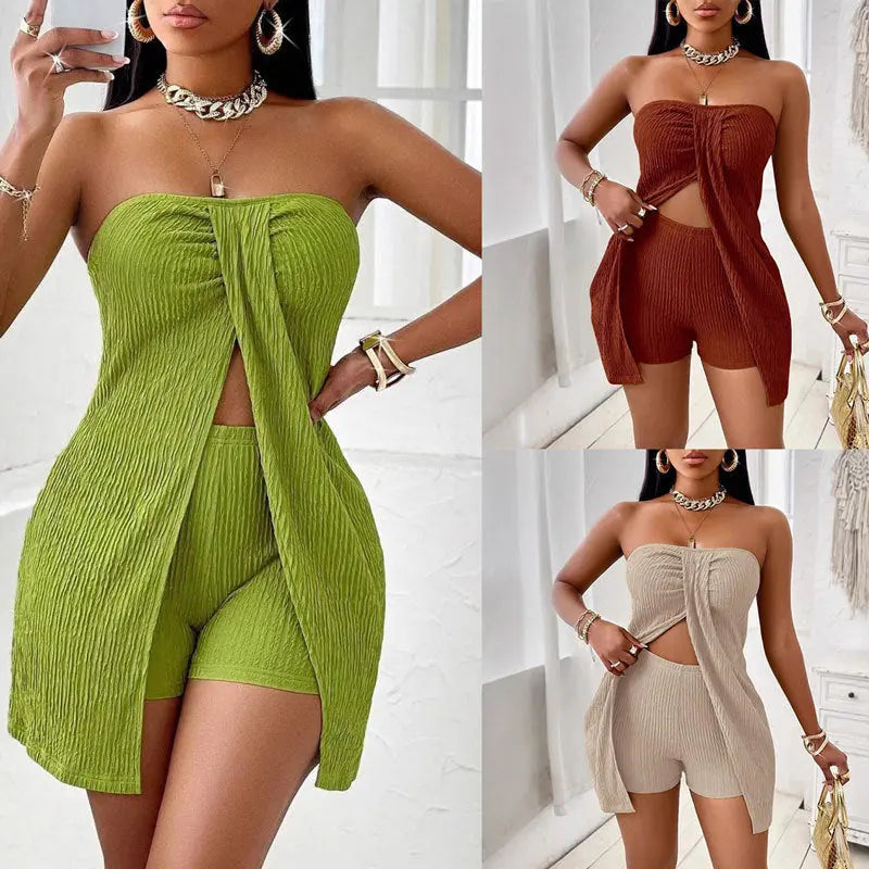 Women's Strapless Bandeau Top Shorts Suit Lady T Fashions