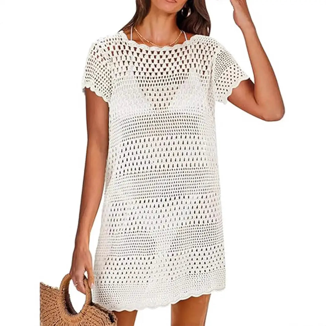 Knitted Short Sleeve Cutout Blouse Women's Swimming Vacation Lady T Fashions