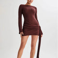 Fashion Slim Long-sleeved Dress Y2K Sexy Hip-hugging V-shaped Backless Short Dresses Womens Clothing Lady T Fashions
