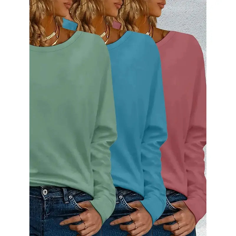 3 Pack Womens Plus Size Long Sleeve Shirts Crew Neck Basic Tee Tops Loose Fit Fall Outfits For Women 1X-5X Lady T Fashions