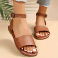 Women's Flat Summer Sandals - Solid Color Open Toe Ankle Strap Shoes, Lightweight Faux Leather - For Beach, Vacation & Casual Wear - Perfect Gift for Women Lady T Fashions