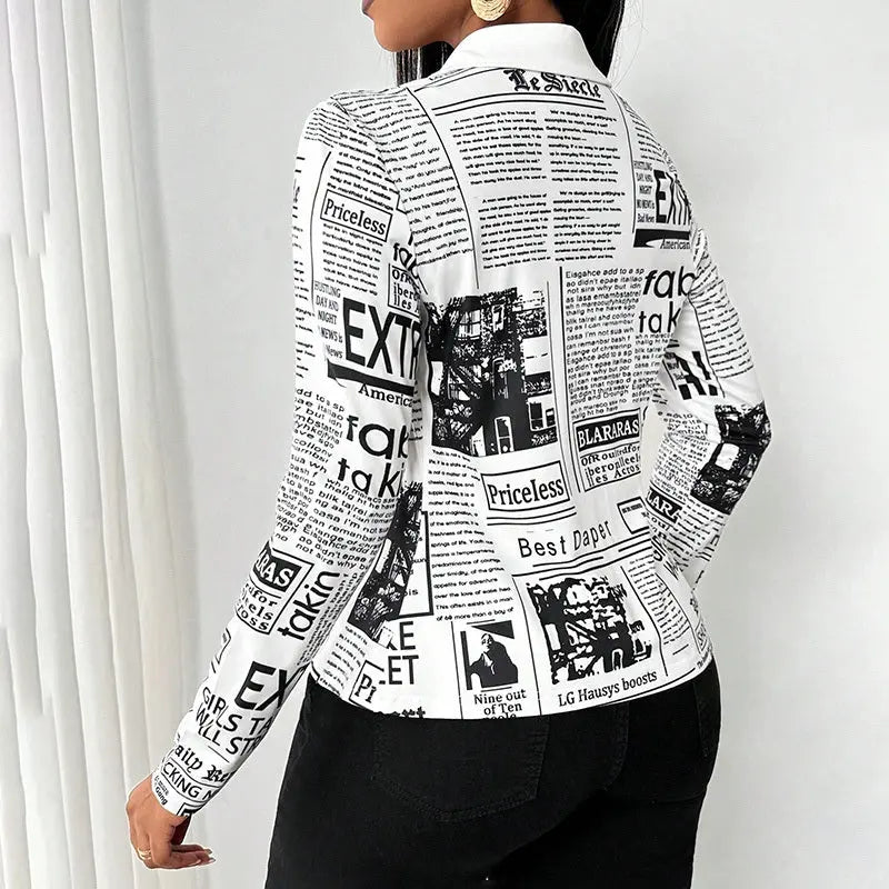 Women's Long Sleeve Casual Shirt - Spring&Fall Slim Fit Printed Blouse With Single Button Placket Lady T Fashions