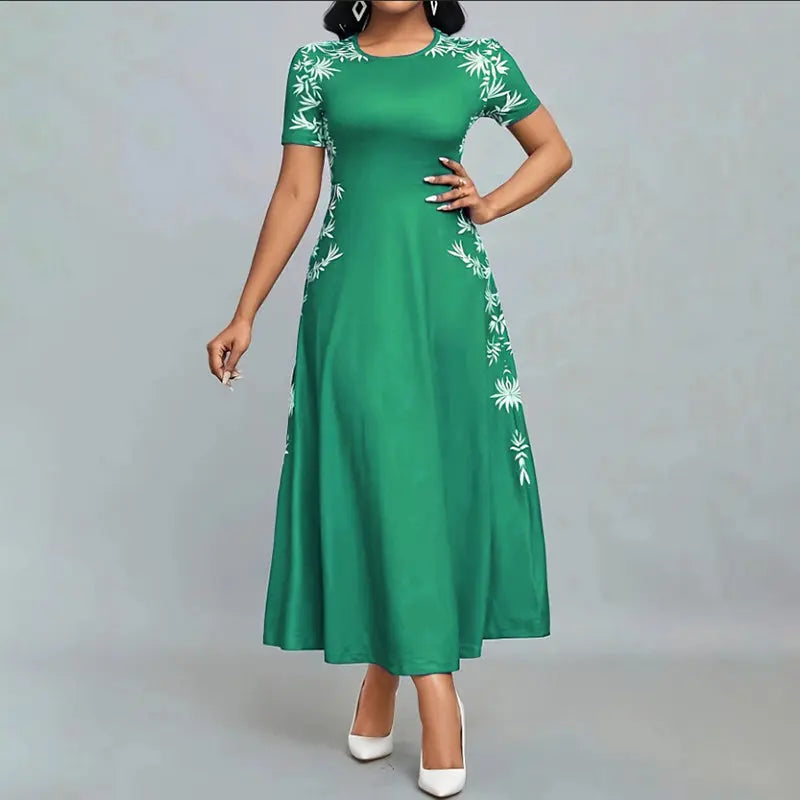 Women's Elegant Short Sleeve Maxi Dresses Casual Empire Waist Long Dress Lady T Fashions