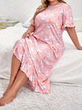 Summer plus size pajamas dress for fat MM plus size women 200 pounds loose casual can be worn outside long short-sleeved skirt nightgown with ruffles Lady T Fashions
