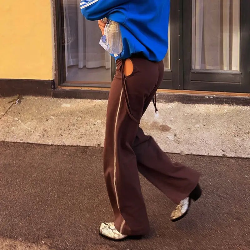 Fashion Simple Striped Contrast Color Straight Casual Mopping Trousers Lady T Fashions