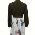 Ladies' Fashion Printed V-neck Waist Strap Casual Dress Lady T Fashions