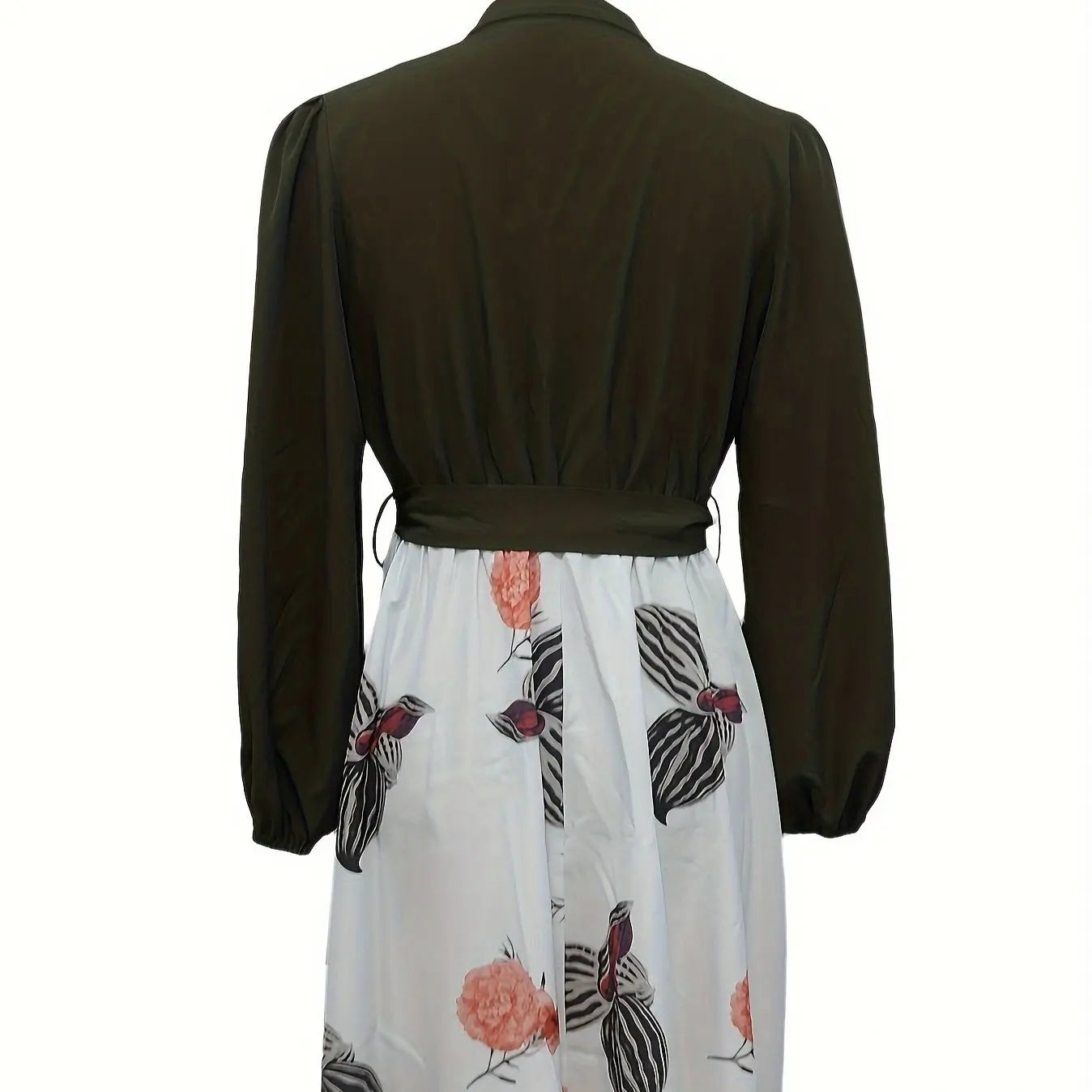 Ladies' Fashion Printed V-neck Waist Strap Casual Dress Lady T Fashions