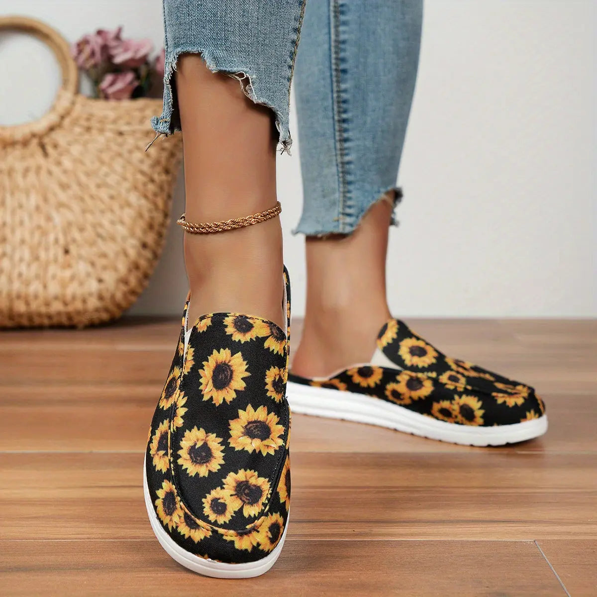 Women's Slip On Flat Loafers, Lightweight Round Toe Canvas Shoes, Casual Low Top Mules Lady T Fashions
