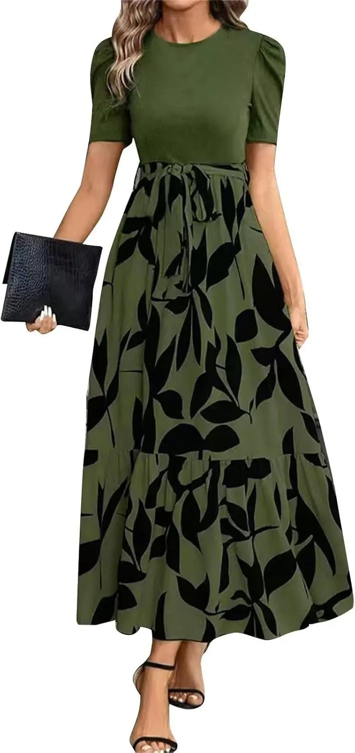 Floral Print Round Neck Exotic Vacation Style Elegant Dress Lady T Fashions