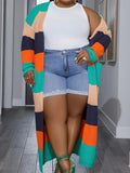 Plus Size Cozy Colorblock Striped Cardigan - Soft Knitted Fabric, Long Sleeves, Open Front Design, Perfect for Casual Daily Wear - Designed for Plus Size Women, Womens Fashion Clothing Lady T Fashions