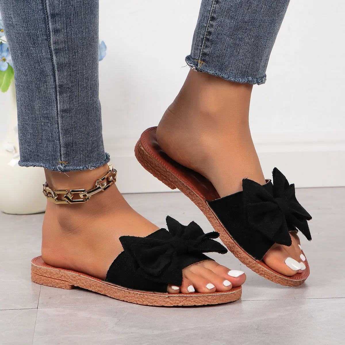 Women's Cute Platform Beach Bow Flat Slippers Lady T Fashions