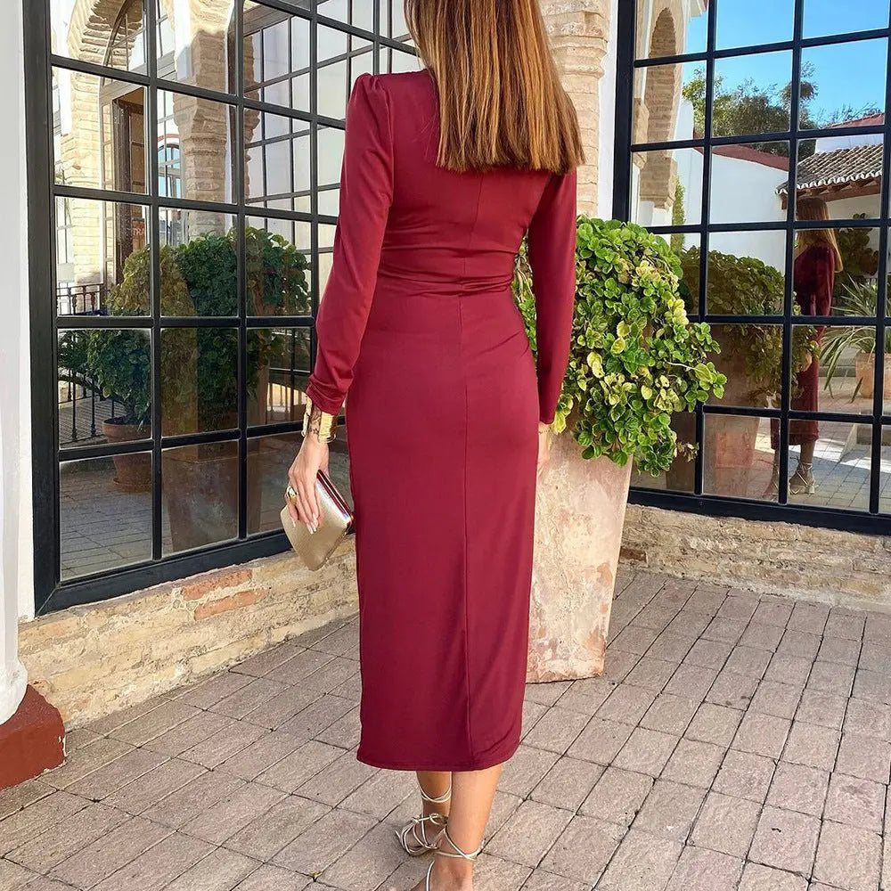 Women's Clothing V-neck Hip Dress Lady T Fashions