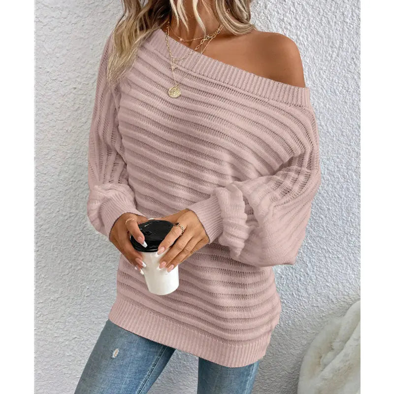 Women's Off Shoulder Sweater Batwing Sleeve Pullover Top Fall Casual Loose Knit Long Sleeve Lady T Fashions