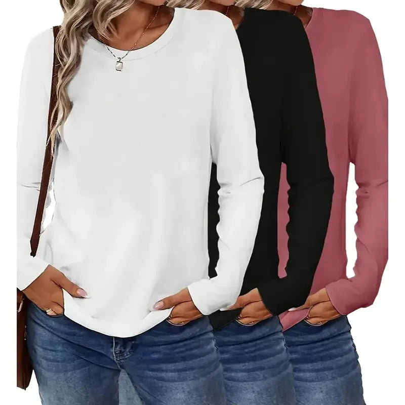3 Pack Womens Plus Size Long Sleeve Shirts Crew Neck Basic Tee Tops Loose Fit Fall Outfits For Women 1X-5X Lady T Fashions