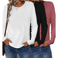 3 Pack Womens Plus Size Long Sleeve Shirts Crew Neck Basic Tee Tops Loose Fit Fall Outfits For Women 1X-5X Lady T Fashions