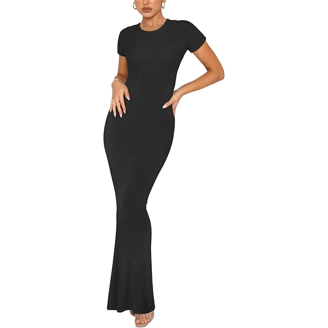 Women's Elegant Slim-fit Short-sleeved Round Neck Dress Lady T Fashions