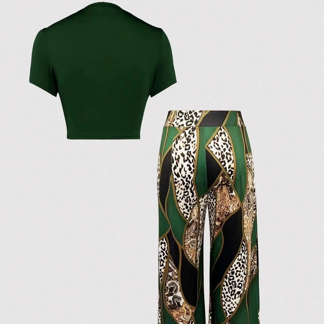 Ladies' Summer Round Neck Petal Sleeve Vest And Pants Two-piece Set Leopard Print Shirt Set Lady T Fashions