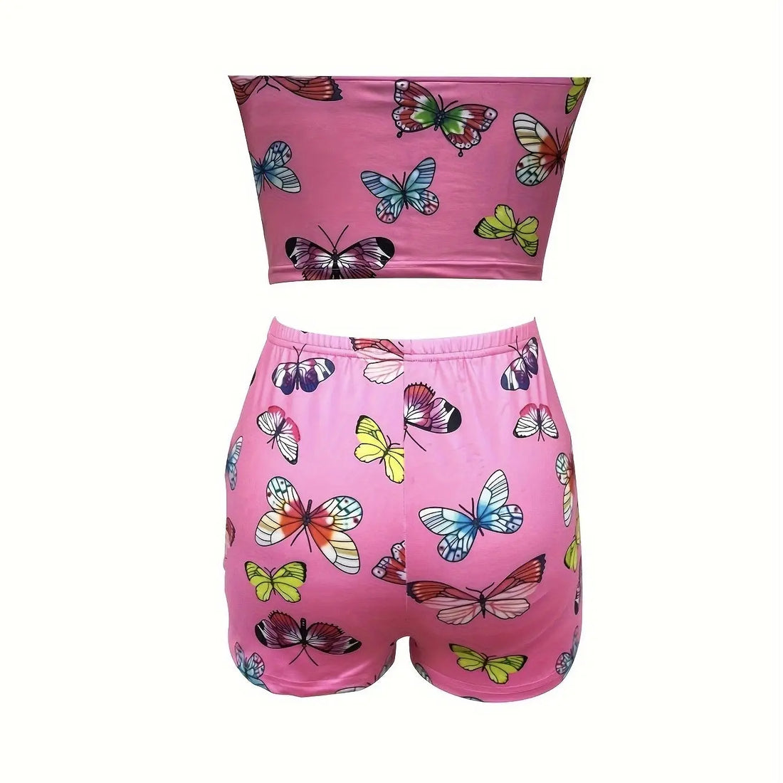 Ladies' Butterfly Print Chest Wrapped Casual Beach Vacation Style Sexy Top And Shorts Set Lady T Fashions