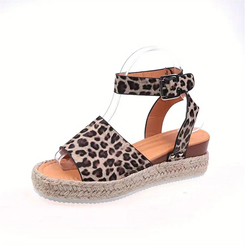Mid Heel Platform Espadrille Sandals - Buckle Ankle Strap, Open Toe, Lightweight, Non Slip, Faux Leather Upper, PU Sole, Comfortable, Casual, Solid Color, Summer Shoes for Women Lady T Fashions