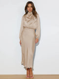 Dress Spring And Autumn Halterneck Long-sleeved Formal Dress Satin Elegant Lady Of Note Evening Dress Lady T Fashions