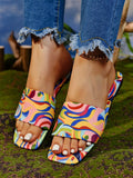 Graffiti Flat Slippers Outdoor Candy Color Square Toe Beach Sandals Lady T Fashions