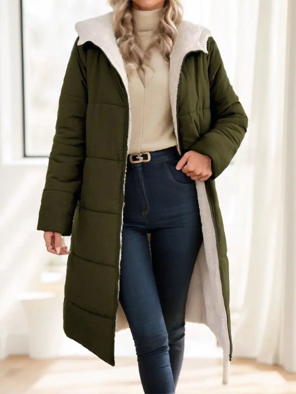 Women's Winter Long Sleeve Zip Up Hooded Cotton Padded Coat Lady T Fashions
