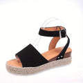 Mid Heel Platform Espadrille Sandals - Buckle Ankle Strap, Open Toe, Lightweight, Non Slip, Faux Leather Upper, PU Sole, Comfortable, Casual, Solid Color, Summer Shoes for Women Lady T Fashions