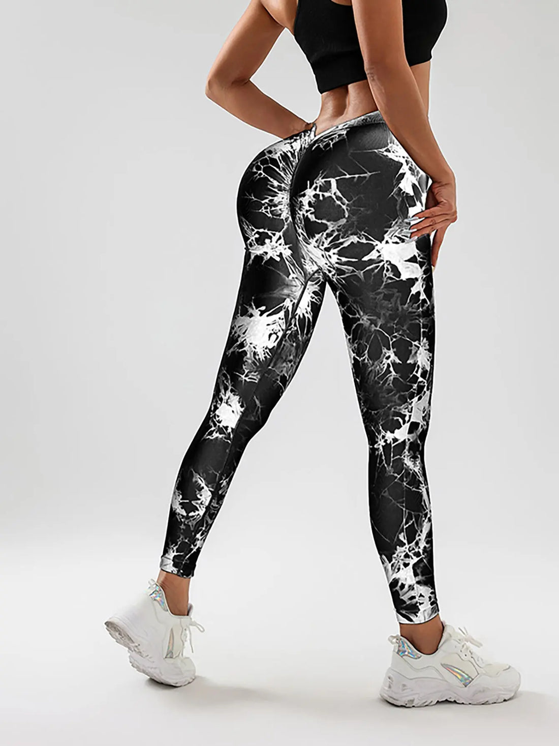2 Pack Tie-Dye High Waist V-Back Yoga Leggings, Peach-Hip Enhancing Athleisure Tights, Sport Style Fitness Pants Lady T Fashions