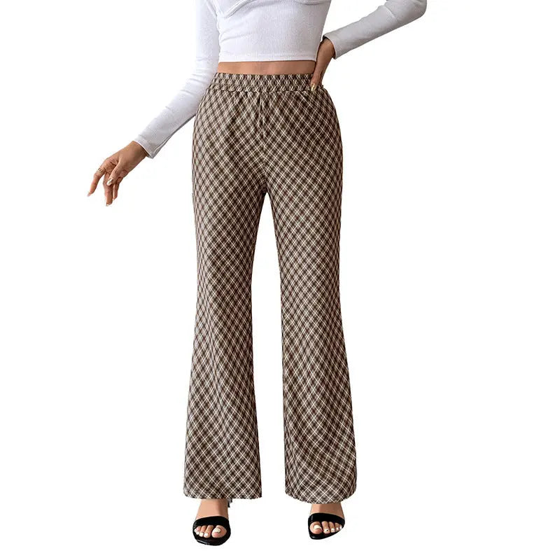 Fashion Commuter Plaid Slightly High Slimming Trousers Women Lady T Fashions